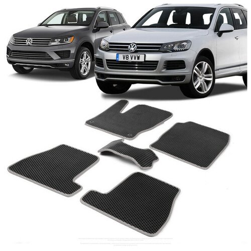 Коврики EVA ЕВА ЭВА в салон автомобиля Volkswagen VW WV TOUAREG 2 Фольцваген Фольксваген Фольсваген Фольц Туарег Таурег 2 2010-2018 г. красный кант