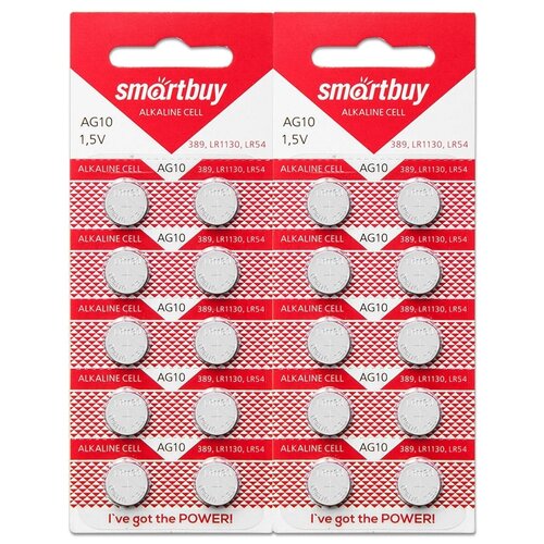 Батарейка SmartBuy AG10, 2 уп., в упаковке: 10 шт. батарейка ag10 lr54 lr1130 389 1 5v gp blister 2 шт