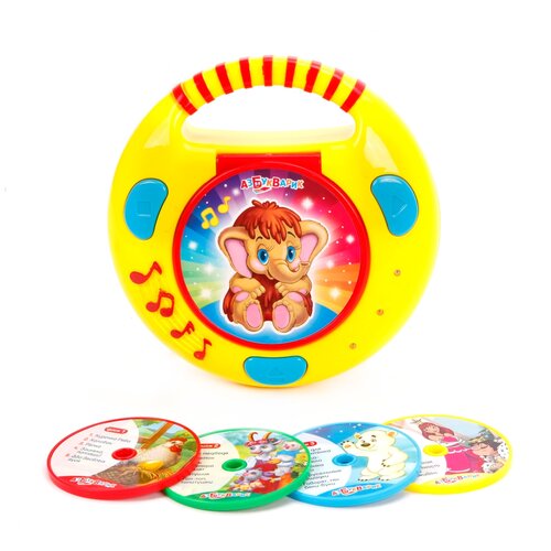 Купить Интерактивная развивающая игрушка Азбукварик CD-плеер с огоньками Песенки и сказки, желтый/красный
