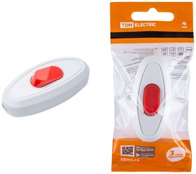 Выключатель на шнур TDM 6А, 250В, белый с красной кнопкой SQ1806-0221
