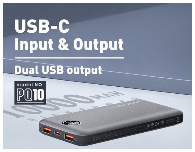 Внешний аккумулятор LDNIO PQ10 10000mAh Ultra Slim LED Digital Display Power Bank