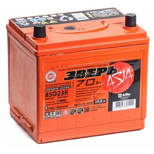 фото Аккумуляторная батарея зверь asia 6ст-70.1 lзу (85d23r) (прямая полярность, азиатский типоразмер)