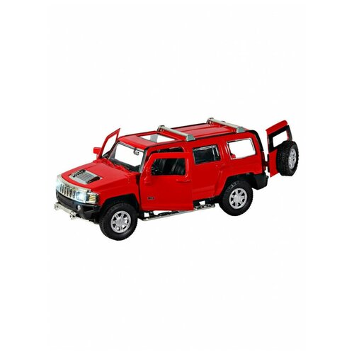 Машинка металлическая инерционная Hummer H3, красный, масштаб 1:32, свет, звук, открываются двери, автопанорама