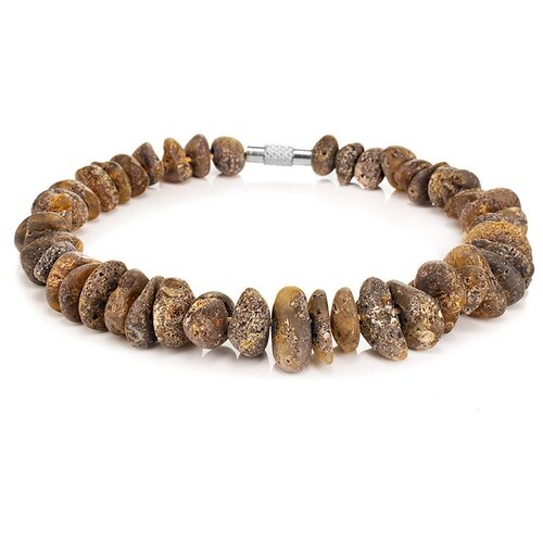 фото Amberholl лечебный браслет из тёмного нешлифованного янтаря на струне с замочком