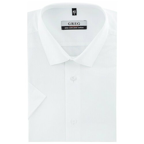 фото Рубашка мужская короткий рукав greg 113/201/8216/z_gb, полуприталенный силуэт / regular fit, цвет белый, рост 174-184, размер ворота 39