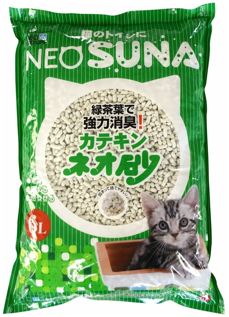 Наполнитель для кошачьего туалета Neo Loo Life, наполнитель для кошачьего туалета комкующийся Neo Loo Life KOCHO с экстрактом зеленого чая, экологичный состав (несмываемый в канализацию), 6 л, Япония .