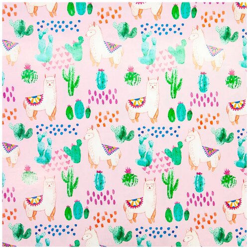 фото Упаковочная бумага (0,7*1 м) ламы и кактусы, розовый, 1 шт. дон баллон