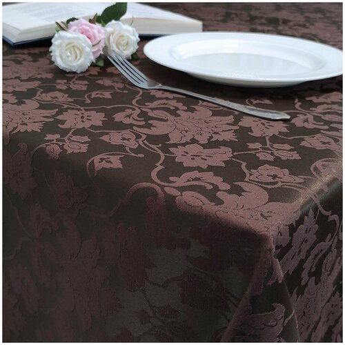 Скатерть 100x140 см. цвет коричневый цветочный узор 1589 с пропиткой от загрязнений