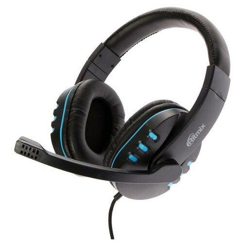 Наушники Ritmix RH-555M Gaming, игровые, полноразмерные, микрофон, 2x3.5 мм, 1.8 м, синие