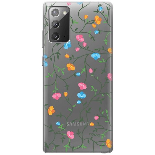 Ультратонкий силиконовый чехол-накладка Transparent для Samsung Galaxy Note 20 с 3D принтом Сurly Flowers ультратонкий силиконовый чехол накладка transparent для samsung galaxy a41 с 3d принтом сurly flowers