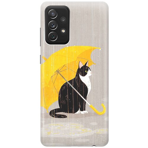 ультратонкий силиконовый чехол накладка для samsung galaxy a02 с принтом кот с желтым зонтом Ультратонкий силиконовый чехол-накладка для Samsung Galaxy A72 с принтом Кот с желтым зонтом