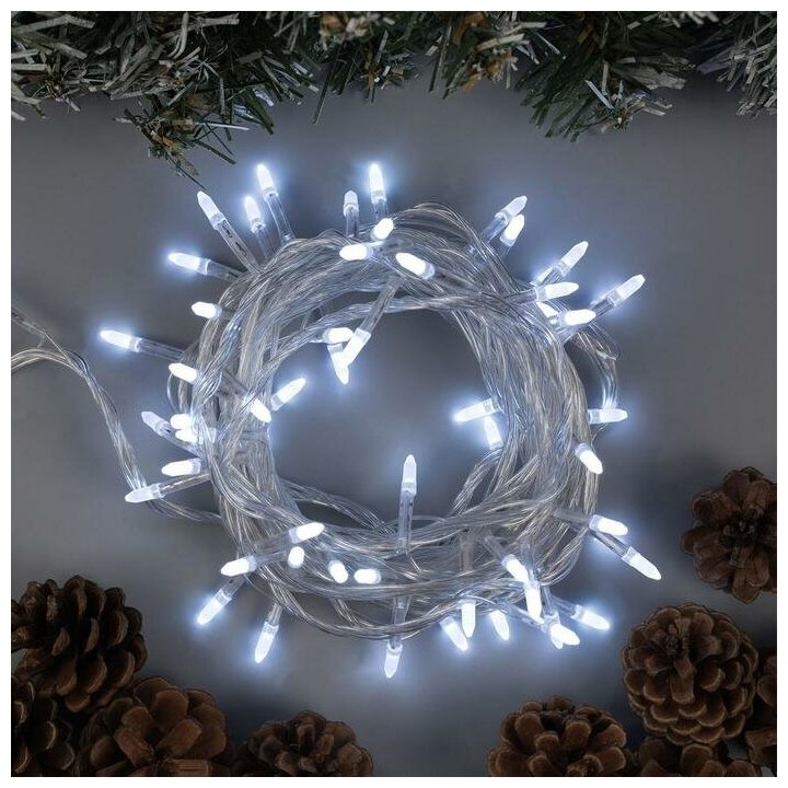 Luazon Lighting Гирлянда "Нить" 10 м с насадками "Игла", IP20, прозрачная нить, 100 LED, свечение белое, 8 режимов, 220 В