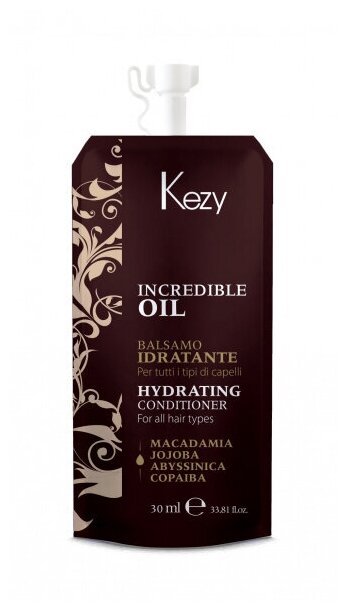 KEZY Incredible Oil Кондиционер увлажняющий и разглаживающий для всех типов волос, 30 мл