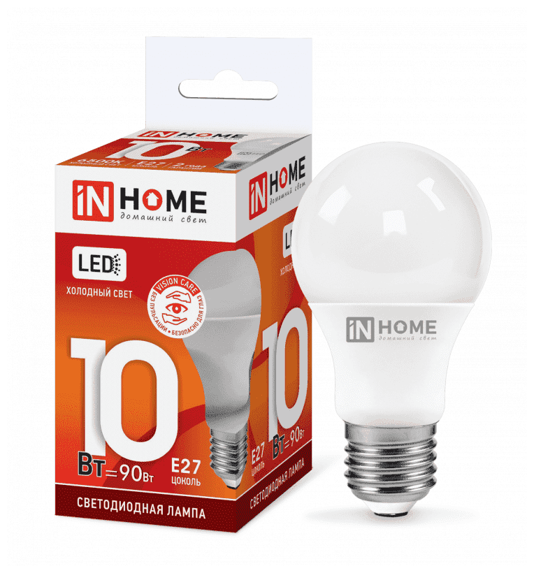 INhome Лампа светодиодная IN HOME LED-A60-VC, Е27, 10 Вт, 230 В, 6500 К, 950 Лм - фотография № 7