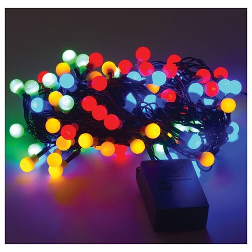 фото Электрогирлянда светодиодная золотая сказка "шарики", 100 ламп, 10 м, многоцветная, контроллер