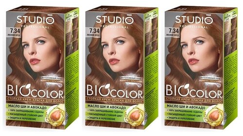 Essem Hair Studio Professional BioColor стойкая крем-краска для волос 3 шт, 7.34 лесной орех, 115 мл