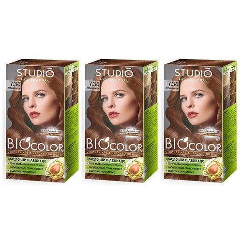 Essem Hair Studio Professional BioColor стойкая крем-краска для волос 3 шт, 7.34 лесной орех, 115 мл