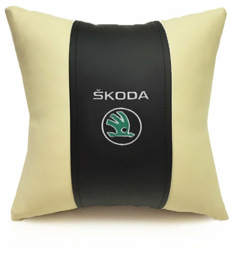Подушка декоративная Auto Premium "SKODA", цвет: черный, бежевый