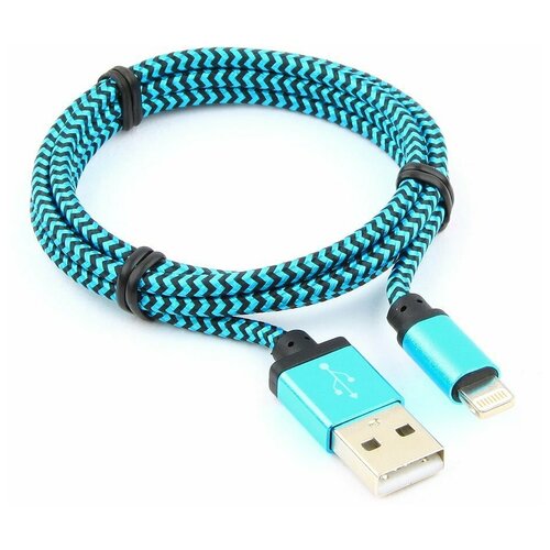 Кабель USB 2.0 Cablexpert CC-ApUSB2bl1m, AM/Lightning 8P, 1м, нейлоновая оплетка, алюминиевые разъемы, синий, пакет кабель usb 2 0 cablexpert cc musb2bl1m am microbm 5p 1м нейлоновая оплетка алюминиевые разъемы синий пакет