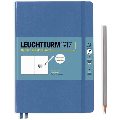 Скетчбук Leuchtturm Medium A5 портрет 56л 150г/м2 твердая обложка Синий Деним
