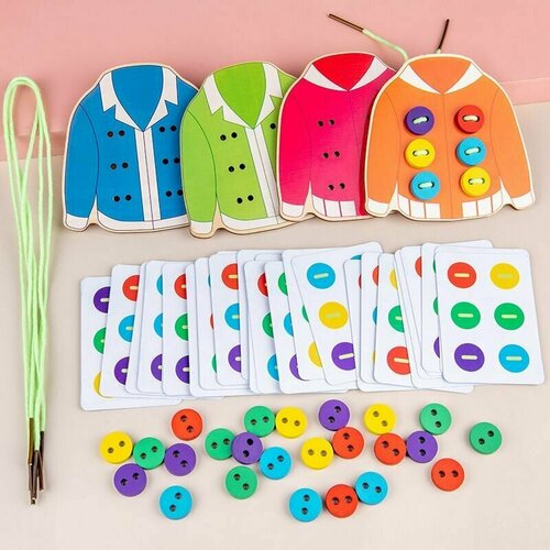 фото Шнуровка 4 в 1 цветные пуговицы, с карточками примерами izba_lova_toys