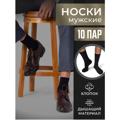 Мужские носки , 10 пар, классические, воздухопроницаемые, износостойкие, размер 29, черный