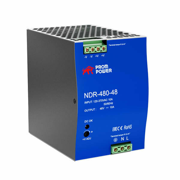 Источник питания Prompower NDR-480-48, на выходе 48 В DC, 10 А, 480 Вт. Входное 85-264 В AC (120-370 В DC)