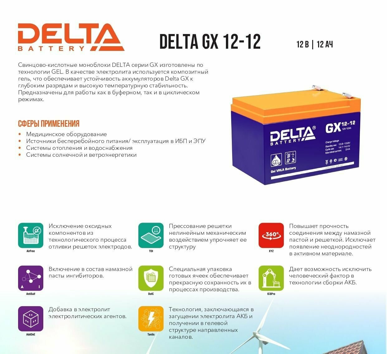 Аккумуляторная батарея Delta GX 12-12