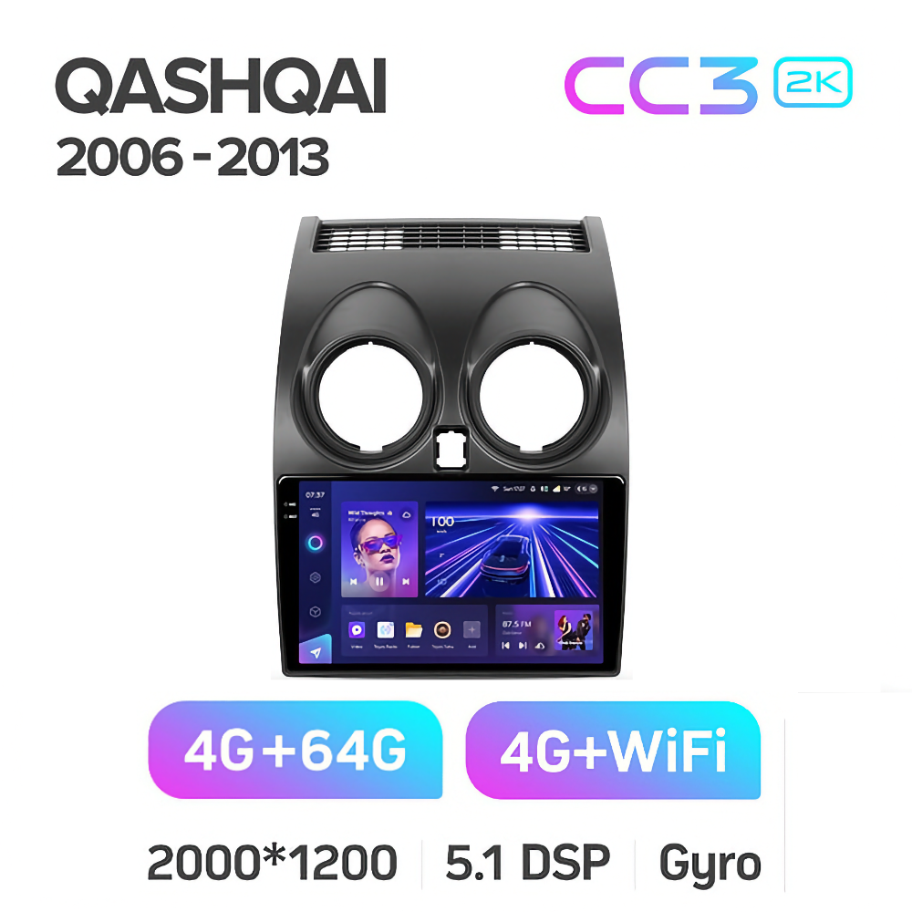 Магнитола Teyes CC3 4/64 2k-display Nissan Qashqai 2006-2013