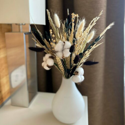 Долговечный букет сухоцветов Стабилизированные цветы Букет для вазы TRAVA_DECOR( лагурус, эвкалипт, лен, рожь, пшеница) для декора и интерьера