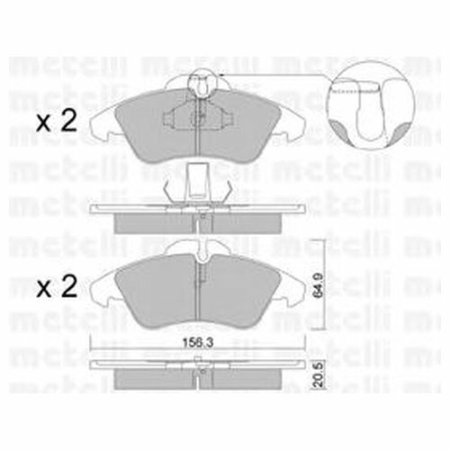 Комплект тормозных колодок Metelli 2202560 для Mercedes SPRINTER 901, 902,903, V-CLASS 638/2, Vito 638; VW LT 2835 II 2DB II,