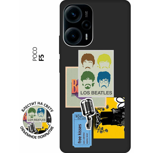Матовый Soft Touch силиконовый чехол на Poco F5, Поко Ф5 с 3D принтом Beatles Stickers черный матовый soft touch силиконовый чехол на poco f5 поко ф5 с 3d принтом colorful parrot черный