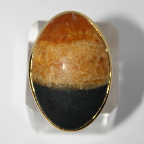 фото Кольцо true stones, золочение, размер 17.5, черный, оранжевый