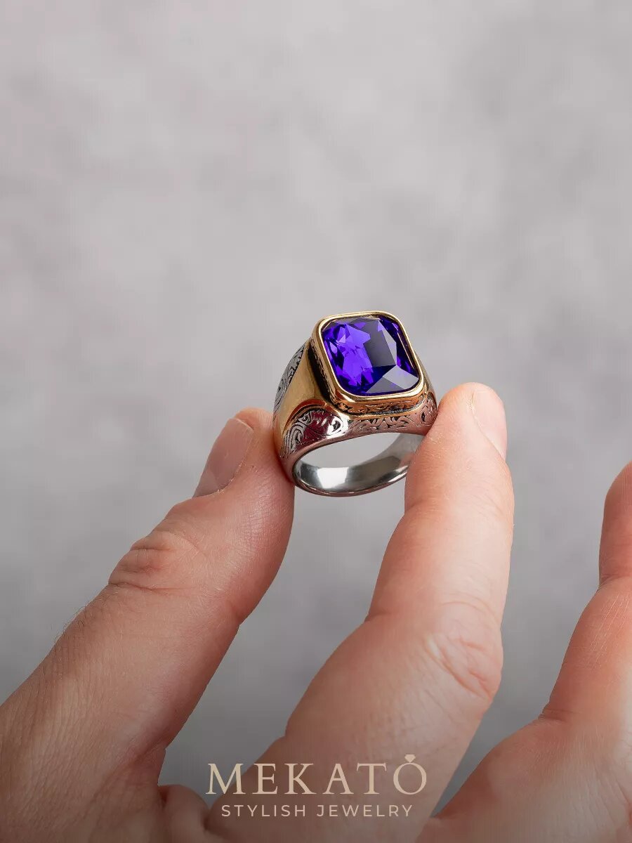 Печатка МЕКАТО, стекло, размер 18, золотой, серебряный, синий — фото 1