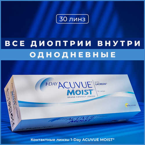 Изображение товара Контактные линзы 1-Day Acuvue Moist, 30 шт, -8.00, R:9, режим ношения: дневной