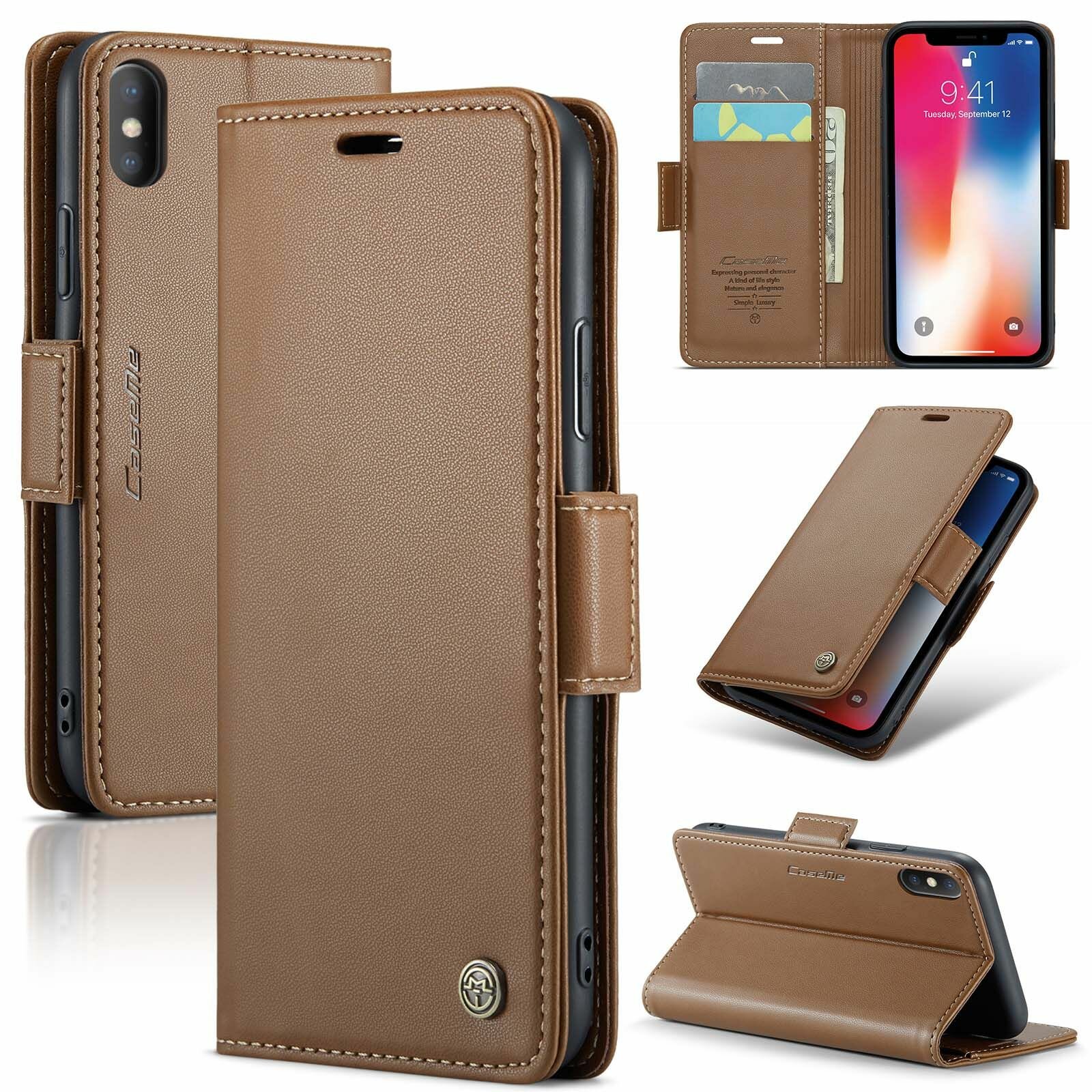 Подходит для Apple iPhone X / iPhone XS (Айфон Х / Айфон ХС) кронштейн ретро - PU магнитное затвор сейсмостойкий кожаный чехол