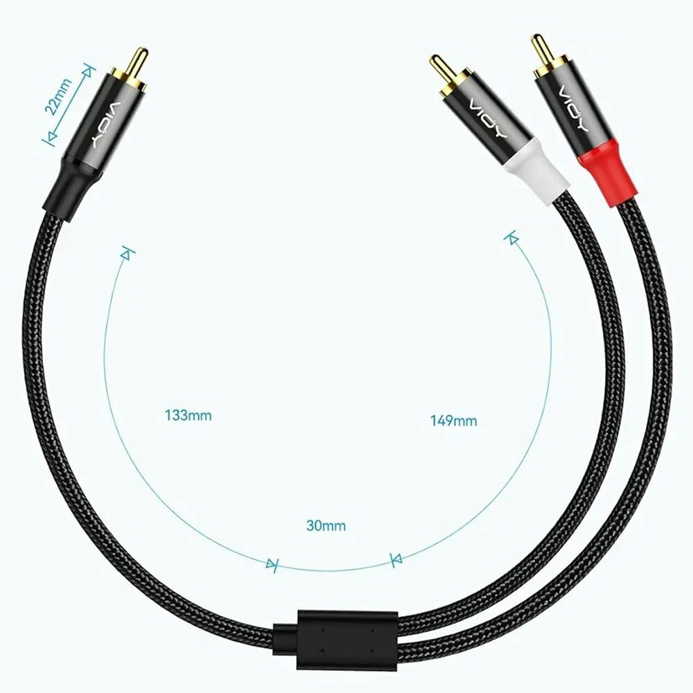 RCA разветвитель кабеля 1RCA на 2RCA VIOY, RCA-M to 2RCA-M, 1m