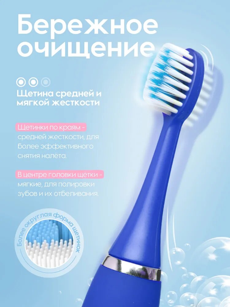 Электрическая зубная щетка детская, Электрощетка для чистки зубов, 4 насадки, синий медведь — фото 1