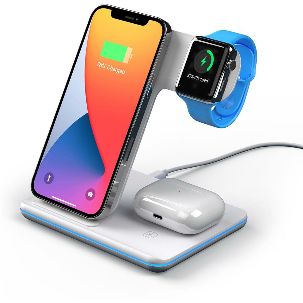 Беспроводная зарядная станция Deppa 3 в 1: для IPhone, Apple Watch, Airpods (24017), белый