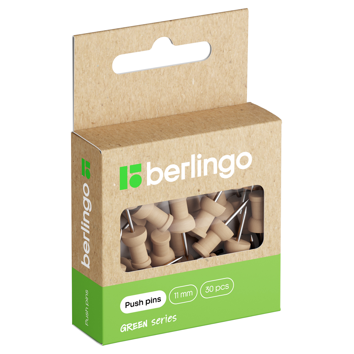 Кнопки силовые Berlingo "Green Series" 30 шт., деревянные, крафт упак., европодвес - фото №1