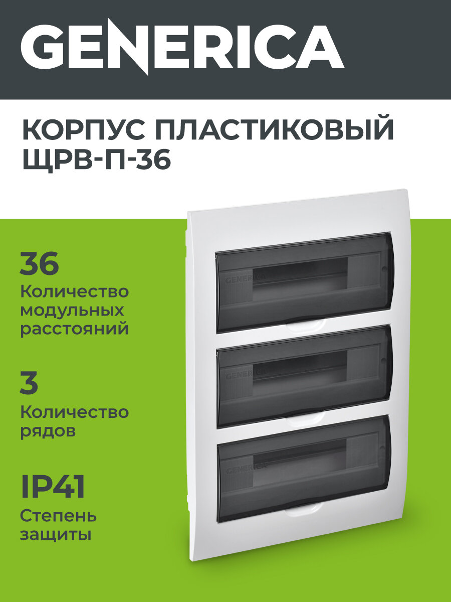 Щит распределительный Generica ЩРВ-П-36 36 модулей встраиваемый пластик IP41 белый 3 ряда DIN-реек