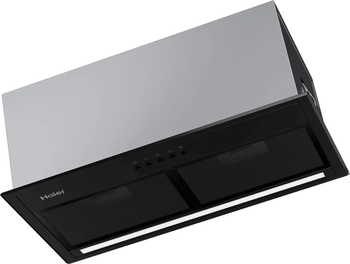 Схема монтажа встраиваемой вытяжки Haier HVQ-B2532B в кухонный шкаф с указанием крепежных элементов