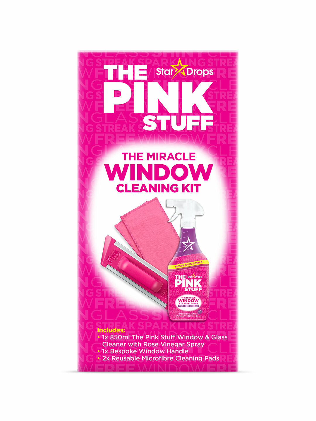 Набор для мытья окон The Pink Stuff, с розовым спреем, 4 предм.