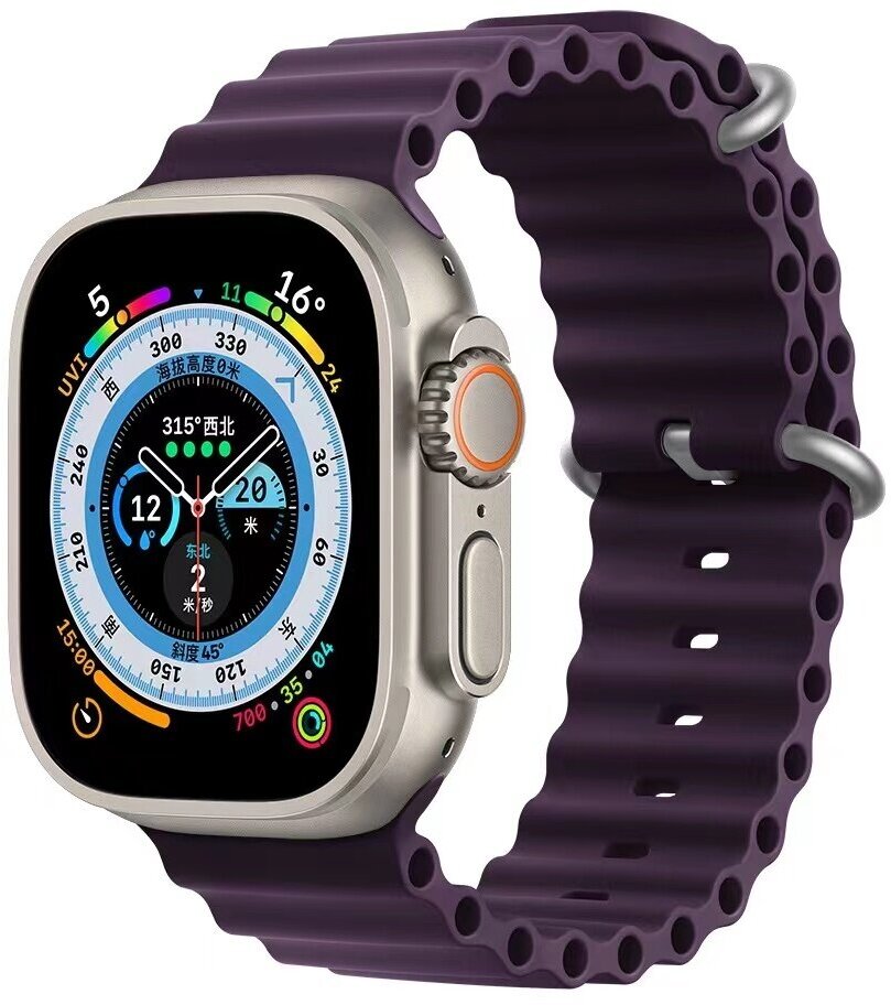 Ремешок силиконовый Ocean Band для Apple Watch 42/44/45/49 мм, на застежка, фиолетовый (15)
