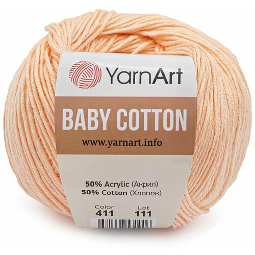 Пряжа YarnArt Baby Cotton -1 шт, 411 бледный персик, 165 м/50 г, 50% хлопок, 50% акрил /ярнарт беби коттон/