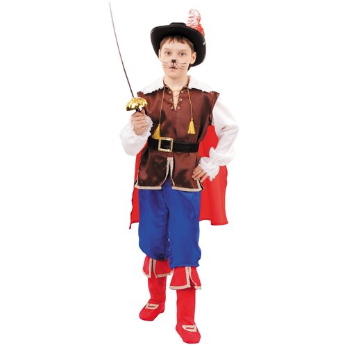 фото Костюм пуговка кот в сапогах (2012 к-18), коричневый/красный/синий, размер 140