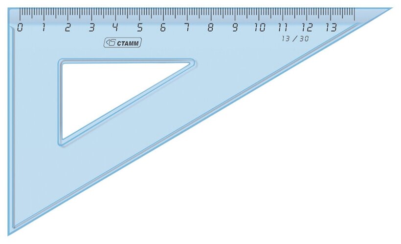 Угольник Crystal 30° 13 см СТАММ, прозрачный/голубой, 5 шт