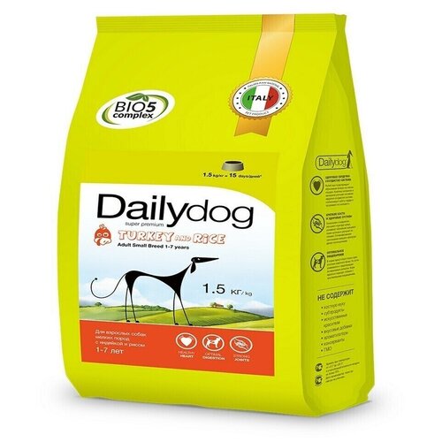 DailyDog Для взрослых собак мелких пород с индейкой и рисом 525ДД1,5, 1,5 кг, 57952 (2 шт)