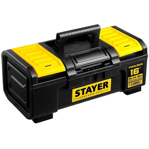 ящик для инструмента vega 16 пластиковый stayer Ящик с органайзером STAYER Professional 38167-16, 39x21x16 см, 16'' , черный/желтый