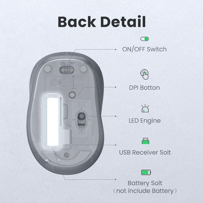 Беспроводная компьютерная мышь UGREEN MU003 (90371) Portable Wireless Mouse чёрная